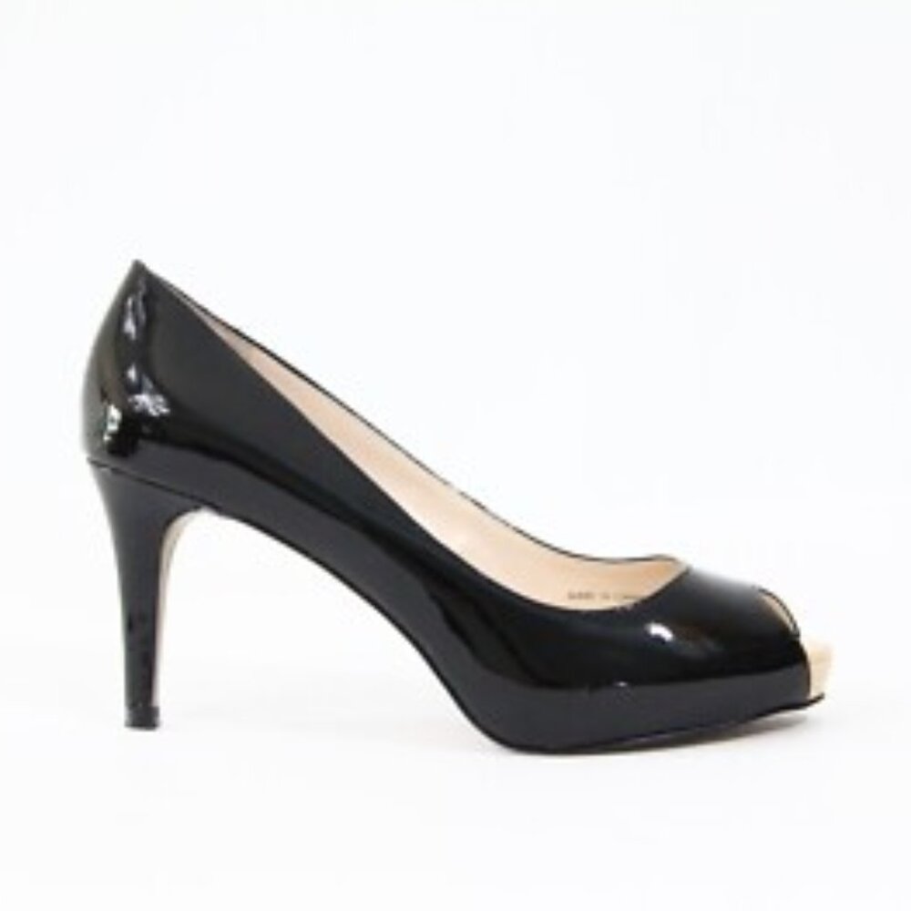 Black Leather Peep-toe Pump Heel Tahari